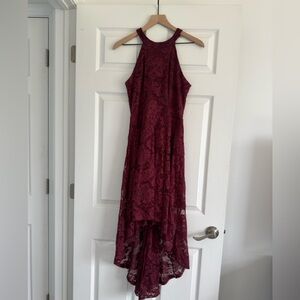 Dressystar Women's red maroon Lace Cocktail Dress Hi-Lo Formal Party Dress